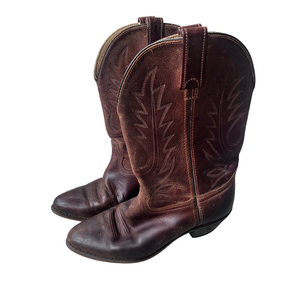 Justin Women Western Boots 8 M Brown Leather Stitched Pointed Toe